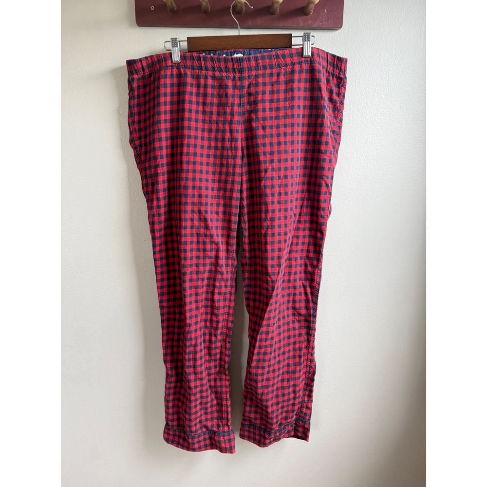 J.Crew Red Navy Gingham Plaid Cotton Pajama Pants XL Elastic Waist Lounge